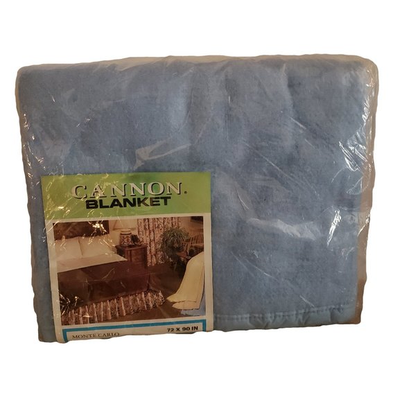 Vintage Fuzzy Blue CANNON Blanket 72" x 90" still in original packaging